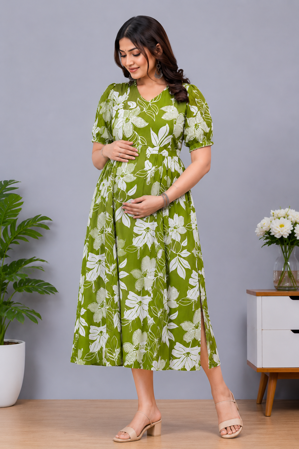 Elegant Maternity & Feeding Anarkali Kurti with Dual Side Zippers