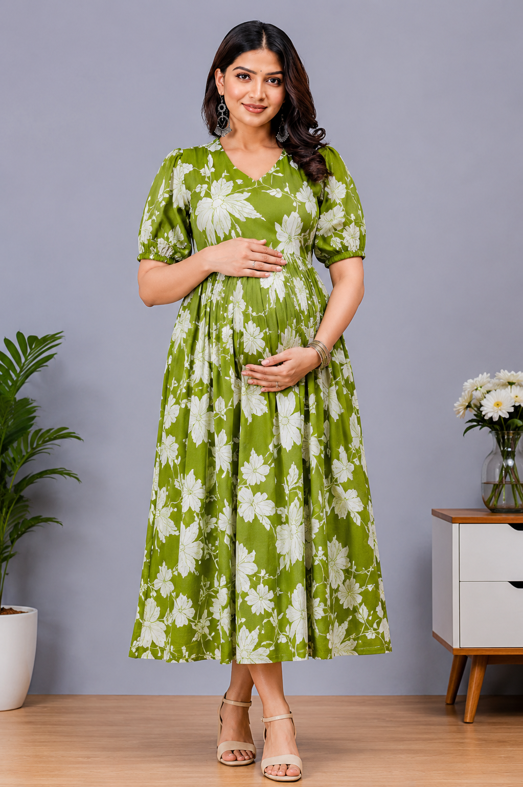 Elegant Maternity & Feeding Anarkali Kurti with Dual Side Zippers